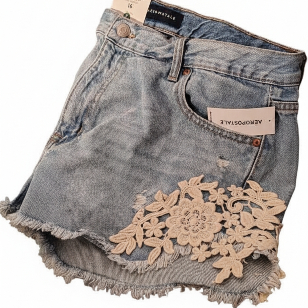 NWT Aeropostale Vintage High-Rise Denim Shorty Shorts